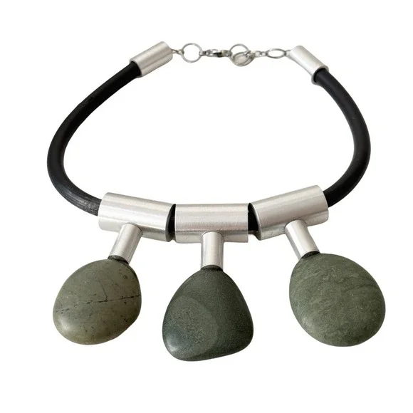 Whitney Museum Boho Statement Necklace Large Trendy Carnaval Handmade Sea Stones - Picture 12 of 16